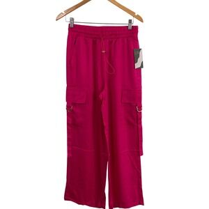 NWT Love Poem by Block Fuchsia Cargo Pants Wide Leg Drawstring Pink Large